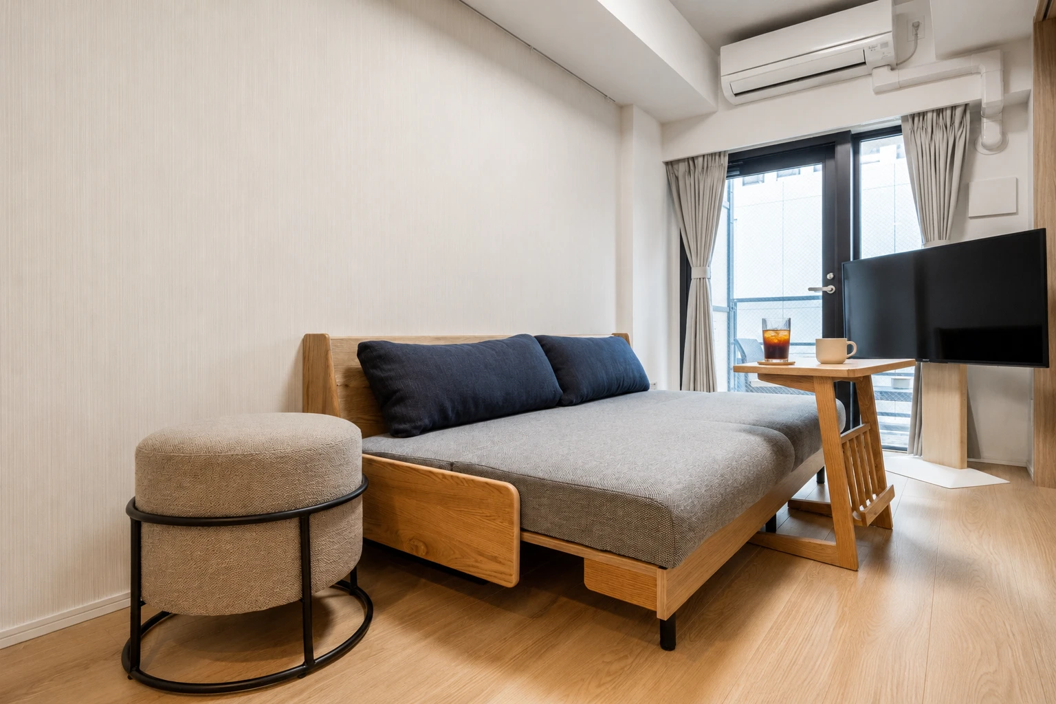 Type A · 2-Bedroom Suite: living room wooden sofa ottoman tv