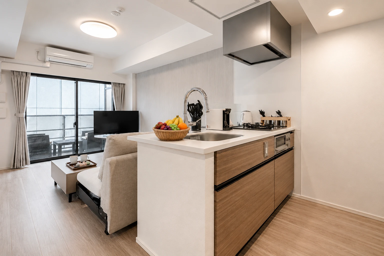 Type B · 2-Bedroom Suite: kitchen island sink living room