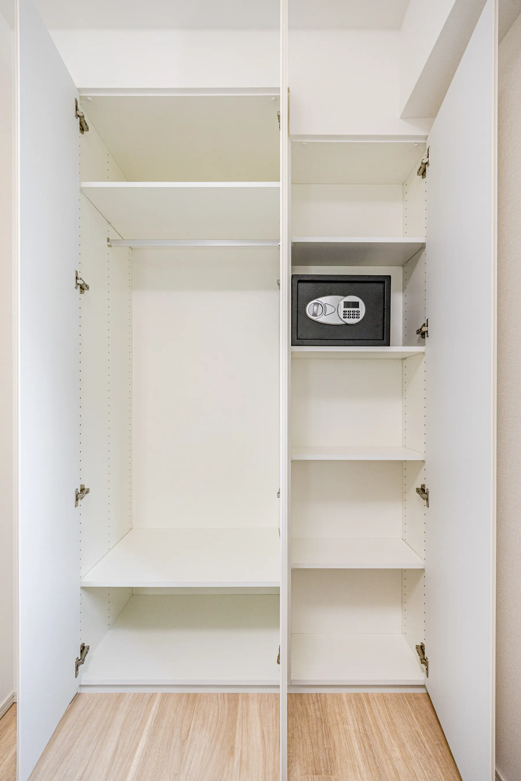 Type B · 2-Bedroom Suite: closet shelves in room safe
