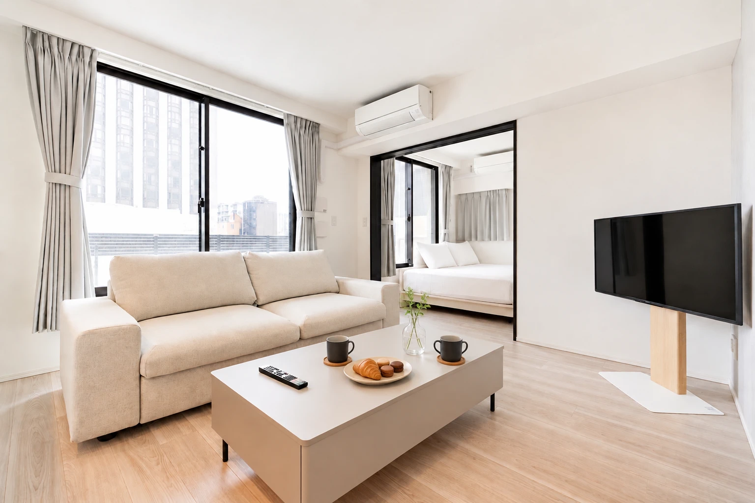 Type C · 3-Bedroom Suite: living room sofa kitchen background