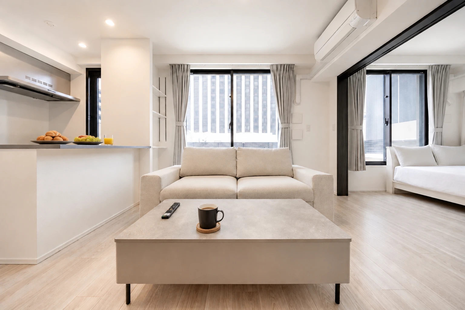Type C · 3-Bedroom Suite: living room sofa kitchen background