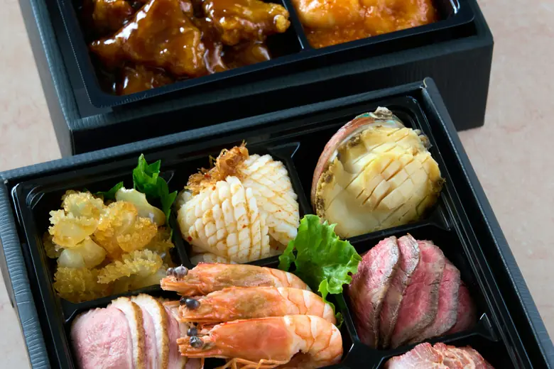 A compartmented bento box.